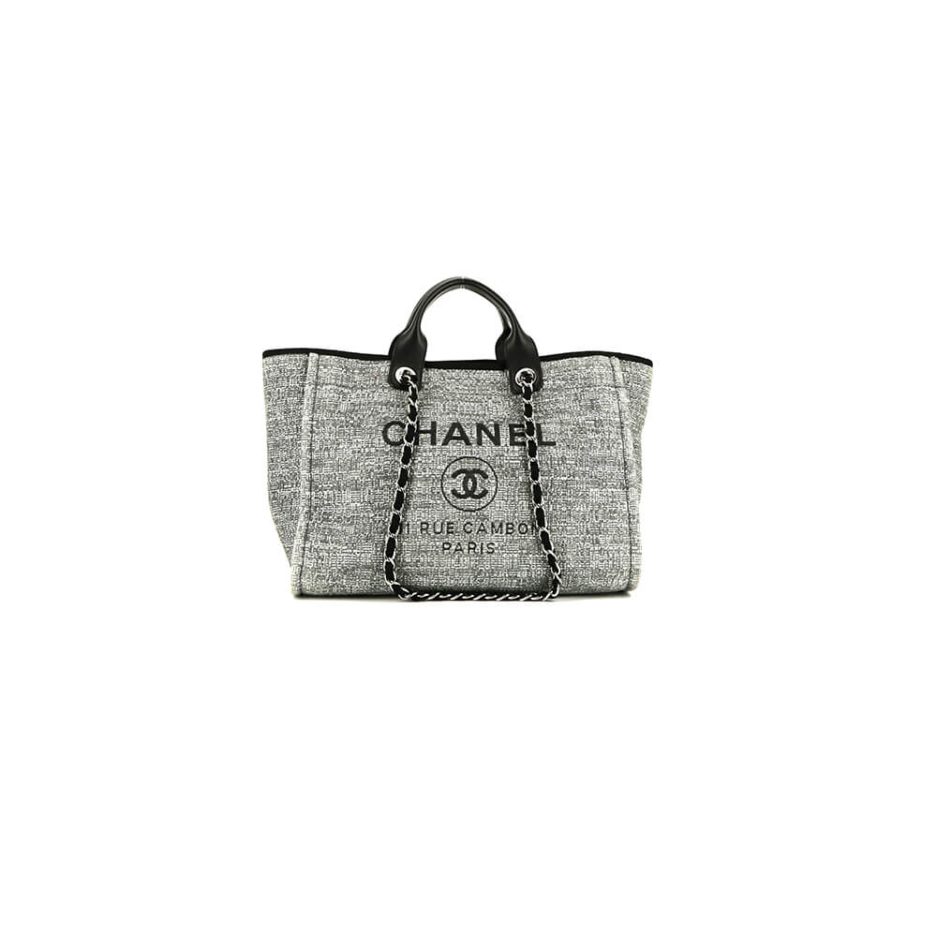 Ch*el woven straw raffia striped medium deauville tote