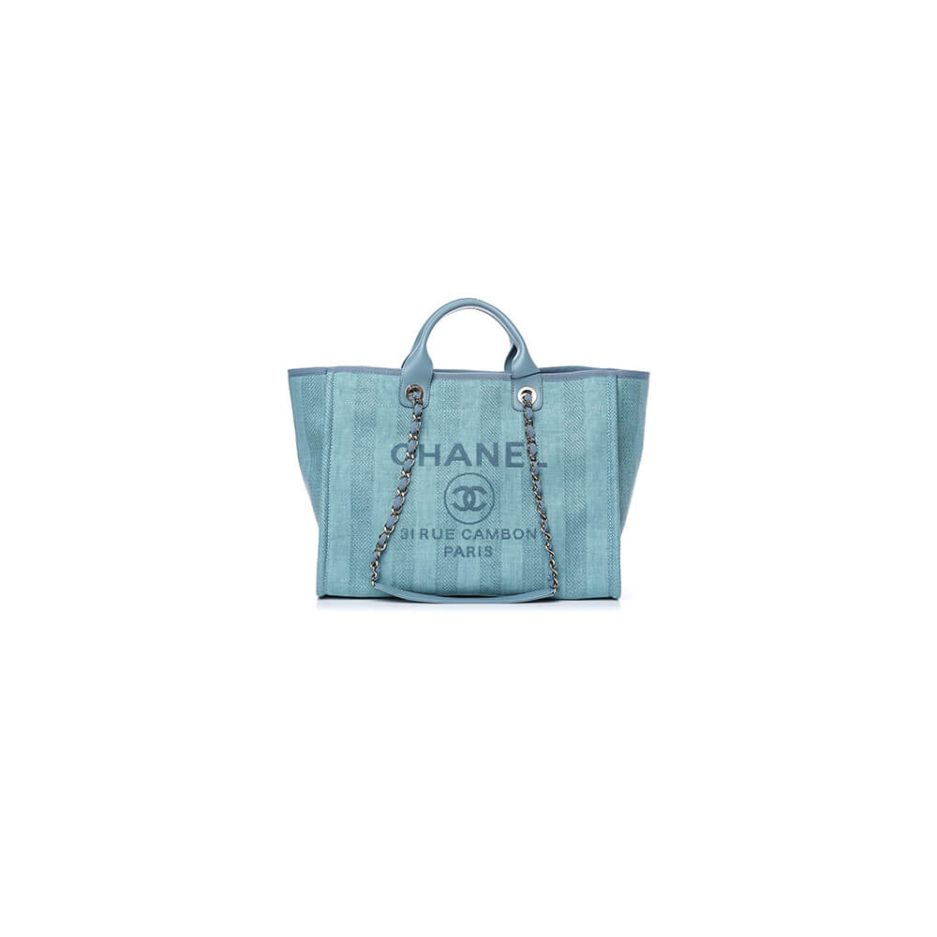 Ch*el woven straw raffia striped medium deauville tote